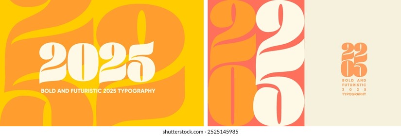 Bold and futuristic 2025 typography design with orange and yellow tones, blending a modern and minimalist aesthetic. Perfect for banners, cards, or promotional media.