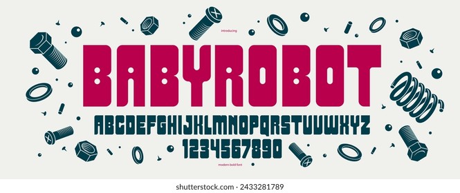 Futuristas audaces muestran la fuente para logotipos y carteles, letras del alfabeto y números de tipografía de dibujos animados mínimos, robot digital grueso futurista tipografía diseño de tipografía.