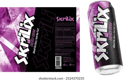 Bold and Futuristic Energy Drink Bottle Label Design