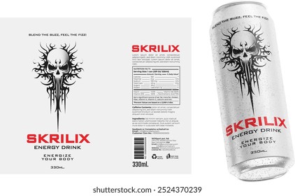 Bold and Futuristic Energy Drink Bottle Label Design