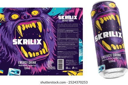 Bold and Futuristic Energy Drink Bottle Label Design