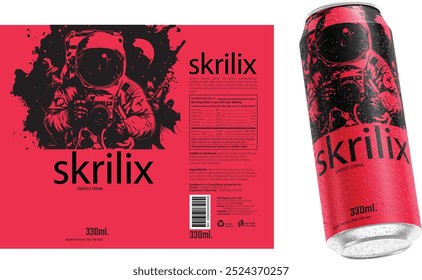 Bold and Futuristic Energy Drink Bottle Label Design