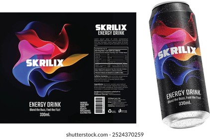 Bold and Futuristic Energy Drink Bottle Label Design