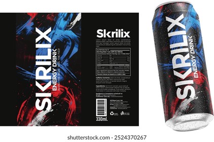 Bold and Futuristic Energy Drink Bottle Label Design