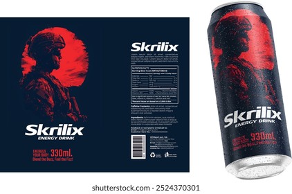 Bold and Futuristic Energy Drink Bottle Label Design