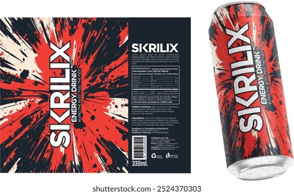 Bold and Futuristic Energy Drink Bottle Label Design