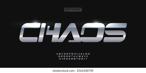 Bold futuristic font, sleek metallic design, sci-fi aesthetic with sharp lines, dynamic modern typography, tech-inspired lettering for gaming and innovation branding. Vector typeset.