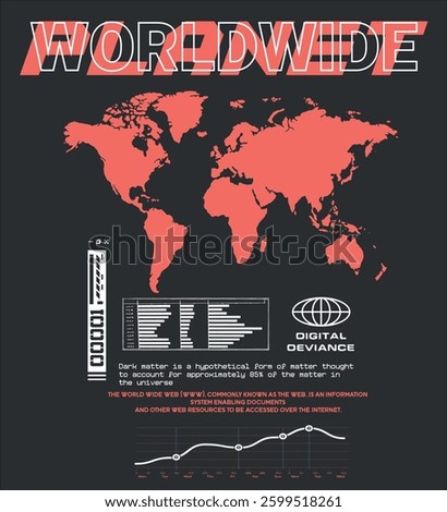 A bold and futuristic graphic design represents the digital world's interconnected nature. Featuring a stylized world map in striking red glitch-inspired typography.