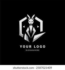 A bold, futuristic kangaroo logo with sharp geometric lines, perfect for esports, technology, or corporate branding. High-contrast black, white, and gray tones enhance its sleek, modern aesthetic.