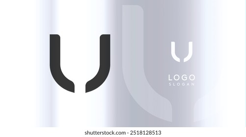 Monograma futurista audaz del logotipo, letra minimalista elegante U para la compañía tecnológica innovadora, laboratorio biológico de la ciencia, etiqueta del deporte, diseños futuristas y cósmicos inspirados. Ilustración vectorial.