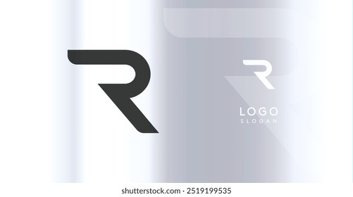 Bold futuristic logo monogram, sleek minimalistic letter R for innovative tech company, science bio lab, sport label, futuristic and cosmic inspired designs. Vector illustration.