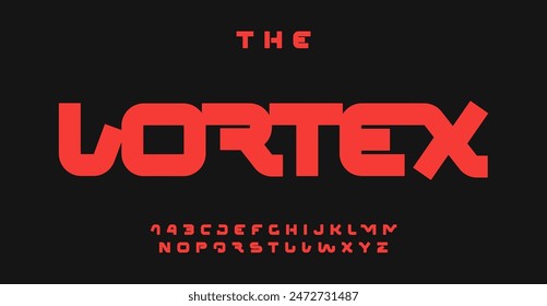 Bold futuristic typography font design, modern sci-fi geometric letters for headlines, branding, and tech-inspired designs. Vector illustration.