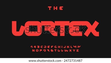 Bold futuristic typography font design, modern sci-fi geometric letters for headlines, branding, and tech-inspired designs. Vector illustration.