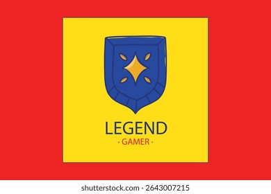 Bold gaming emblem with blue shield, golden diamond centrepiece, red background, and "LEGEND GAMER" title. Perfect for esports avatars or gaming team logos.