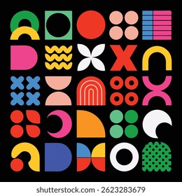 Bold geometric abstract art collage with vibrant colors and shapes.