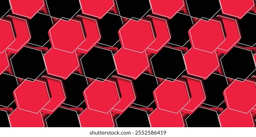 Patrón abstracto geométrico audaz sin fisuras en tonos rojos y negros, con Formas hexagonales con contraste llamativo para los fondos de diseños modernos utilizados para proyectos de Diseño gráfico que crean Fondo de pantalla