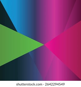 Bold geometric abstract with vibrant green, blue, and magenta gradients—perfect for tech branding, music posters, or eye-catching digital backdrops. Dynamic and futuristic.