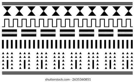 Bold Geometric African Tribal Borders with Minimalist Black White Abstract Triangle Patterns

