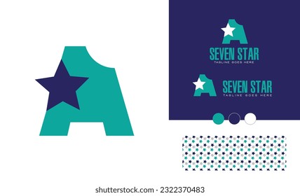 Bold Geometric based A Letter Logo Combined with Star symbol for Education, Restaurant, Trading 
and professional Brands with Logo variation, color palette and pattern for creative branding designs