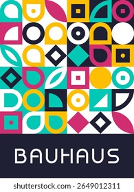 Padrão de telha Bauhaus geométrica arrojada com simetria abstrata colorida e ilustração de vetor de design modular retro