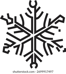 Ícone Vetor de Contorno Preto Geométrico e Negrito de um Símbolo de Floco de Neve Detalhado de Seis Pontas