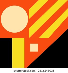 Bold Geometric Brutalism Background in Orange and Yellow. Colorful abstract brutalist background with bold geometric shapes in red, yellow, and black. Perfect for modern design themes.