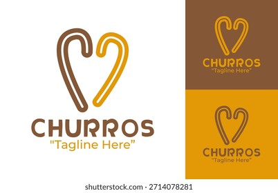 Un atrevido logotipo geométrico de churros con palos estilizados en una taza, perfecto para cafeterías y quioscos de aperitivos.