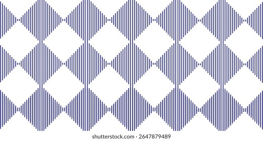 Bold Geometric Diamond Pattern with Optical Illusion Lines in Deep Blue on White. Ideal for Abstract, Pattern, Modern, Texture, and Digital Design Applications