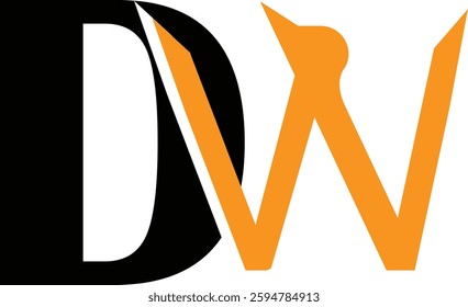 A bold, geometric "DW" monogram logo with a striking black and orange contrast, featuring a uniquely sliced and angled "W" and a negative space "D."