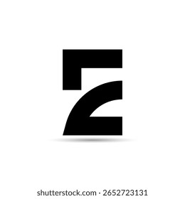 A bold, geometric E logo in solid black with a subtle curve and shadow, centered on a white background, creating a clean, modern, and minimalist look.
