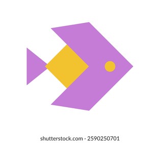 Bold geometric fish icon. Abstract shape symbol of a fish in modern flat style. Y2K element of brutalism, graphic representation, suitable for contemporary design projects.