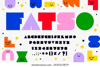 Bold geometric font, fat type or abstract urban typeface, vector thick solid english alphabet. Simple bold font of geometric letters, fat thick type or typeface of geometric shapes and figures