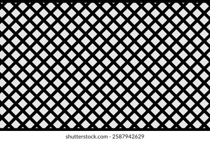 Bold geometric lattice pattern with black diagonal lines forming diamond shapes on a light gray background. Clean and modern design, perfect for architectural elements, backgrounds