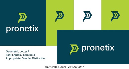 Bold geometric letter P logo with forward arrow shape for tech brand. This minimal abstract design features a sharp monogram symbol ideal for digital, fintech, startup, or software industries.