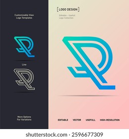 A bold, geometric letter "R" logo with gradient colors. Ideal for branding, corporate identity, and digital projects. Includes flat and line variations for flexible use in various applications.