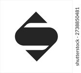 Bold geometric letter S logo with arrow-shaped ends. Modern dynamic monogram symbol representing direction, movement, progress and flow.