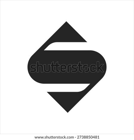 Bold geometric letter S logo with arrow-shaped ends. Modern dynamic monogram symbol representing direction, movement, progress and flow.