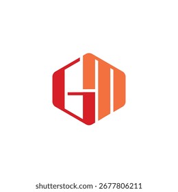 Logotipo geométrico con las letras "GM" integradas en un hexágono estilizado en colores cálidos y vibrantes