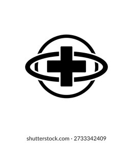 Un logotipo geométrico atrevido utiliza un llamativo estilo de silueta negra, con Formas circulares y transversales.