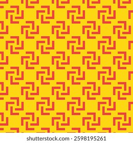 Bold Geometric Maze Pattern in Yellow and Red