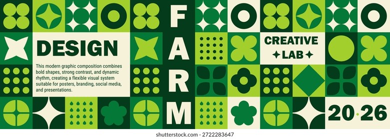 Negrito padrão geométrico mosaico agricultura para fundo cartaz moderno. Kits modernos de marca com um padrão de mosaico arrojado para uma forte identidade visual.