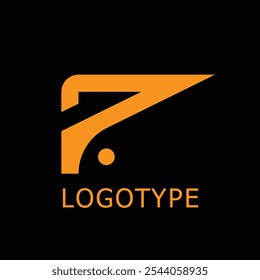 Logotipo de color naranja geométrico y atrevido con la "P" sobre fondo negro, con una curva dinámica y un punto, que exuda una sensación moderna y deportiva.
