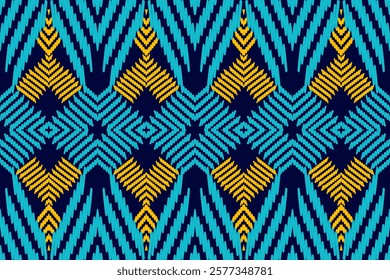 Bold Geometric Pattern with Blue and Yellow Chevron Motifs for Modern Decorative Art and Textile Design