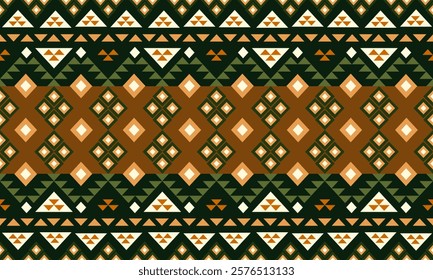 The bold, geometric pattern with earthy tones and distinctive triangular motifs exudes a striking, handcrafted aesthetic. This versatile design could complement a variety of creative projects.