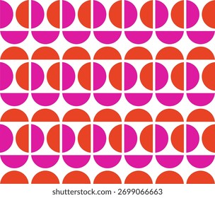 Bold geometric pattern featuring alternating pink and orange half-circle shapes on a clean white background, creating a modern, retro-inspired design ideal for prints and decor.
