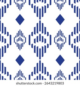 Bold geometric pattern featuring diamond shapes and vertical lines, perfect for digital printing, modern fashion textiles, and surface design.