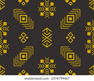 A Bold geometric pattern featuring yellow shapes on black background, creating striking visual contrast. This design is perfect for textiles or modern decor