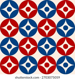Patrón geométrico audaz en rojo, azul y blanco, perfecto para temas patrióticos estadounidenses, Día de la Independencia y diseños decorativos modernos.