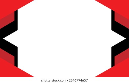 Quadro abstrato preto e vermelho geométrico negrito com espaço branco central, perfeito para banners modernos, cartazes, fundos ou apresentações digitais em um estilo de alto contraste.