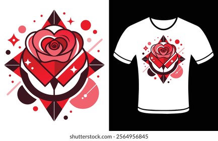 Bold Geometric Rose Valentine's Day T-Shirt Design – Unique Vector Art